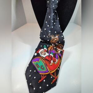 Fratelli Santa Sleigh Black Polka Dot Tie